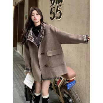 內膽大衣羽絨服韓系呢子牛角扣