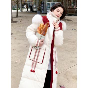 設計小眾織帶中長款國風羽絨服