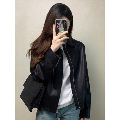 黑色復古PU皮衣外套女2024秋冬新款韓版寬松小個子機車服夾克上衣