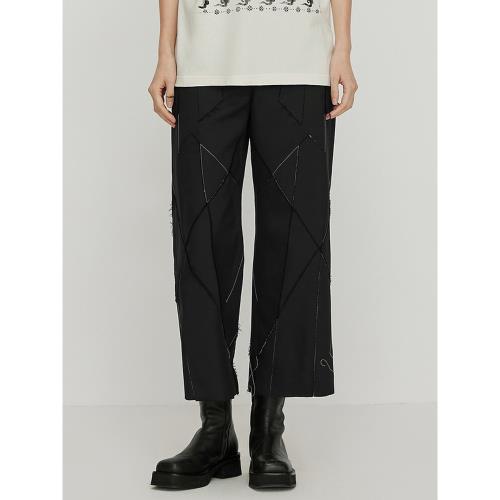 JNBY/江南布衣折扣春夏休閑褲女幾何切割拼接挺括微喇九分褲通勤