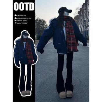 藍色派克羽絨高階感韓版外套工裝