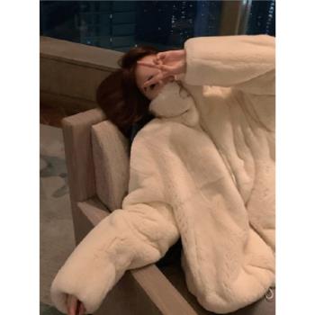 短款立領獺兔毛仿皮草寬松外套