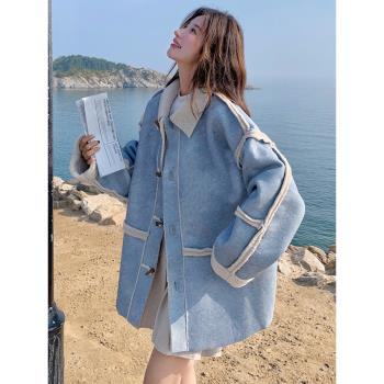 麂皮絨皮毛一體外套女秋季2024新款韓系加厚羊羔毛拼接棉服小個子