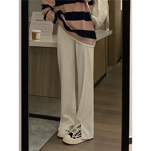 OKJJ垂感白色休閑褲女2025秋季新款直筒褲高腰寬松坑條雪尼爾長褲