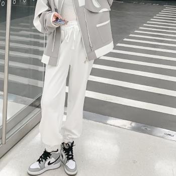 加絨春冬ins設計感抽繩束腳褲子