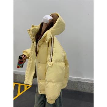 減齡小個子黃色連帽羽絨服女冬季2024新款學院風通勤麵包服短外套