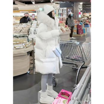 韓版長款時尚加厚毛領連帽羽絨服