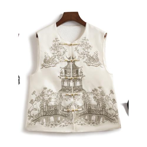 鼎流中式！亭臺樓閣！復古老錢風手工盤扣金線刺繡醋酸背心馬甲女