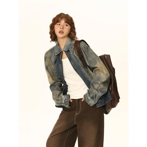 陳粘佬店 2025春秋復古做舊牛仔夾克黃泥染色重磅男女寬松百搭潮