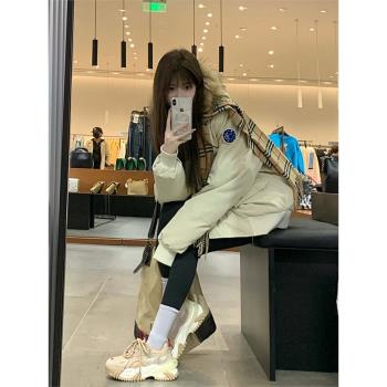 羽絨連帽工裝派克服外套大毛領