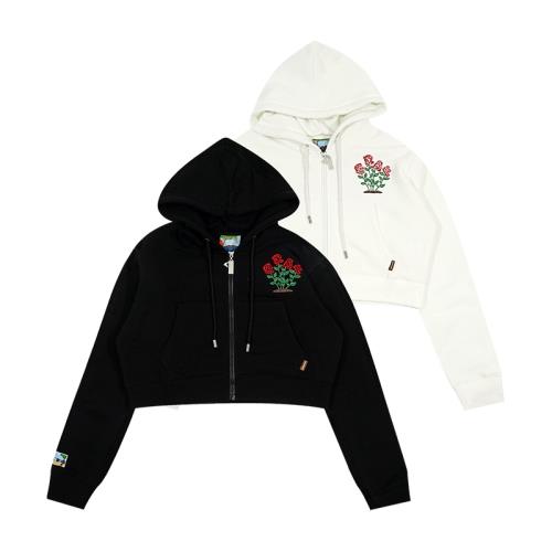 GRAF原創品牌四株玫瑰叢字母刺繡加絨歐美復古高腰女短衛衣上衣