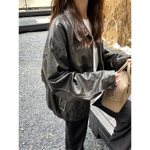 黑色皮衣外套女2025春秋新款夾克上衣港風短款PU皮小個子寬松休閑
