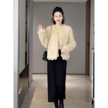 今年流行高階感小香風皮毛一體羊羔毛外套女秋冬2023新款獨特上衣