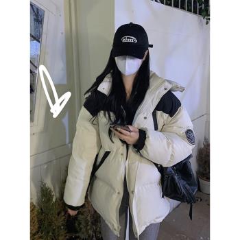 黑白撞色寬松短款外套羽絨棉服
