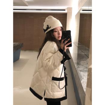 小香風設計感菱形格休閑羽絨服