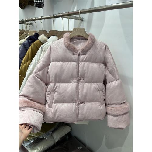 新中式粉色水貂絨國風羽絨服女冬季新款2025高端加厚名媛盤扣外套