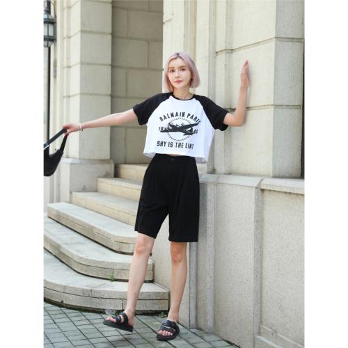 夏季薄款高腰休閑牛仔褲短褲女 MiniBrand寬松顯瘦直筒闊腿五分褲