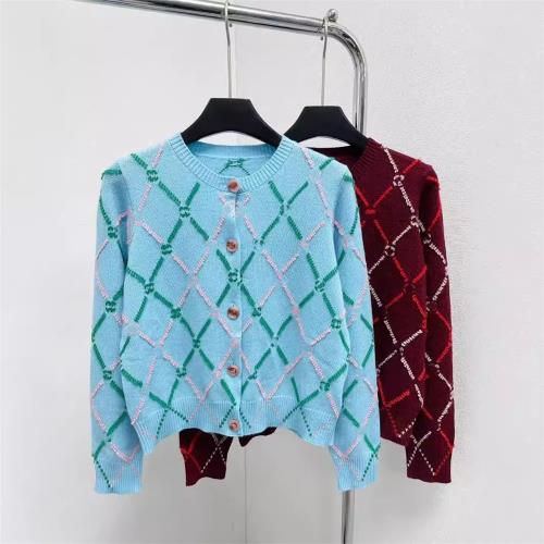 南油高定24秋冬新款紋菱格修身圓領長袖羊毛針織開衫減齡外套女