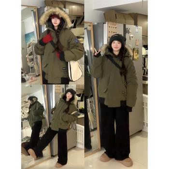 綠色羽絨派克服oversize外套工裝