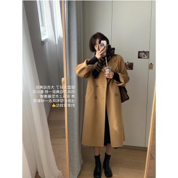 赫本風中長款毛呢雙面羊絨大衣