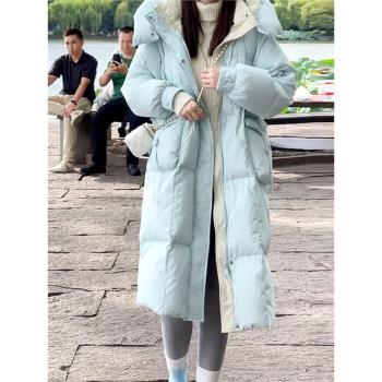 設計感純色羽絨棉服女2024冬新款寬松韓版加厚保暖連帽中長款外套