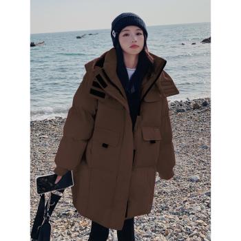 咖色中長款2023年冬季羽絨棉服