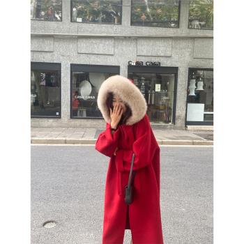 新娘結婚毛呢斗篷雙面羊絨大衣