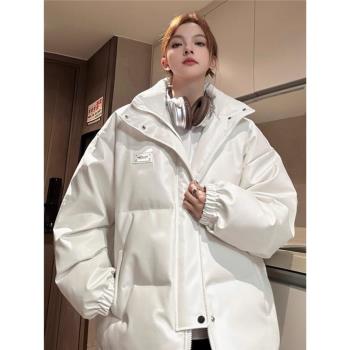 冬季新款情侶羽絨服免洗pu皮棉衣女ins加厚立領麵包服休閑潮外套
