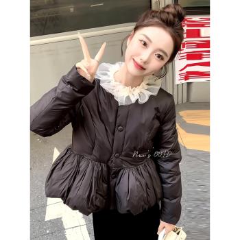 【下單發貨模特原版】2024冬季短款花苞羽絨服女設計感白鴨絨外套
