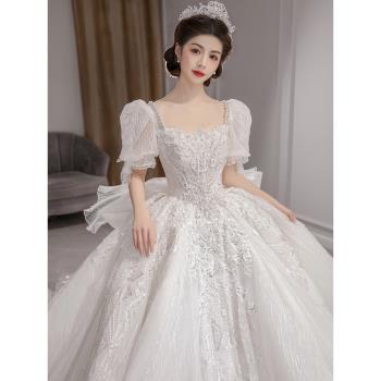 法式輕婚紗2025新款新娘主紗小個子孕婦高腰高階質感拖尾迎賓紗夏