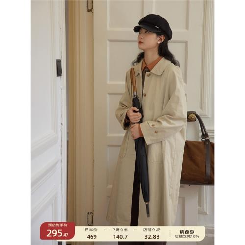 solighter 法式復古翻領風衣外套女秋季2025年新款氣質中長款外套