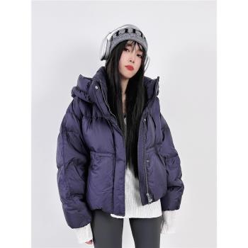 短款小個子高階感寬松連帽羽絨服女冬季白鴨絨2024新款加厚麵包服