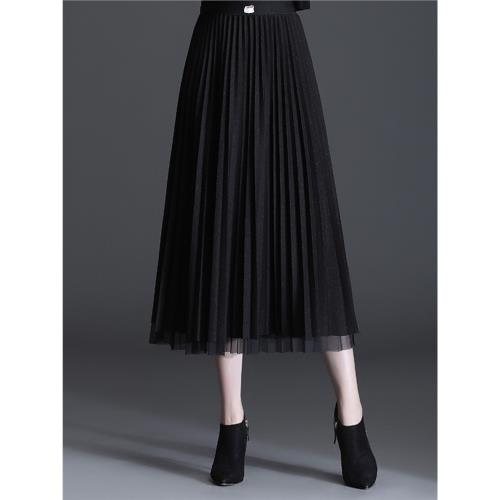 網紗半身裙女百搭2024秋冬新款顯瘦高腰大擺裙百褶裙高端長裙紗裙