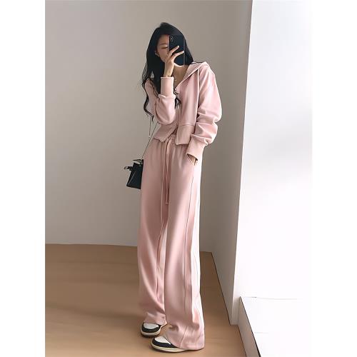 粉色休閑運動套裝女2025秋季網紅炸街減齡洋氣今年流行衛衣兩件套