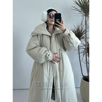 長款加厚戶外寬松收腰白鴨絨風衣