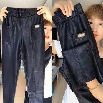 啞光女秋冬高腰休閑加厚小皮褲