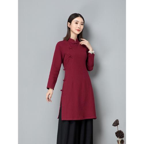 茶服春秋年輕款禪服女中國風素衣禪意茶藝師工作居士服禪修