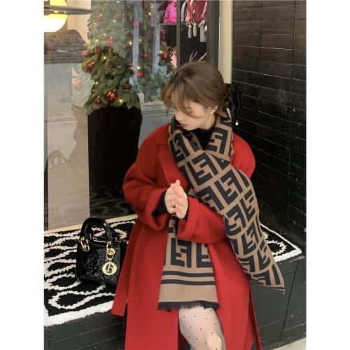 ac家紅色高級感浴袍款雙面呢羊毛西西里小個子圣誕大衣毛呢外套女