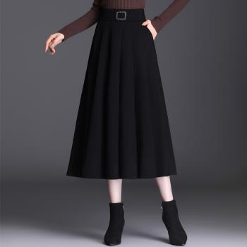 黑色百褶裙半身裙女a字裙2024春秋新款高腰中長款大擺裙休閑裙子