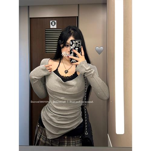 黑澤玄七2025春季新款胖mm收腰顯瘦性感內搭打底衫蕩領t恤上衣女