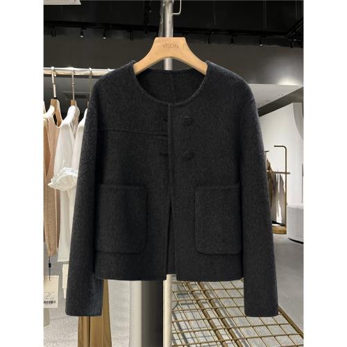 深灰色超好看短款毛呢外套女2025秋冬新款設計感小眾雙面呢子大衣