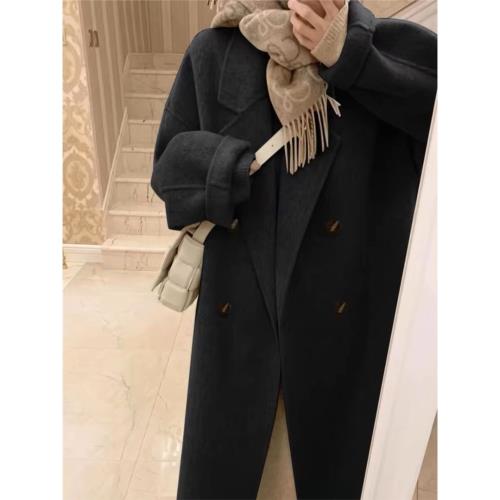 黑色雙面羊毛羊絨大衣女2025秋季新款小個子加厚羽絨內膽毛呢外套