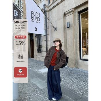 EVNSTYLE “秋日老錢”短款長袖圓領單排扣顯瘦pu皮夾克外套上衣