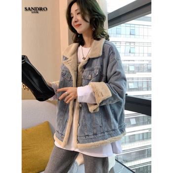 女冬季休閑毛茸茸派克服牛仔外套