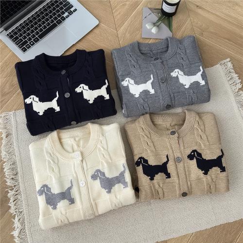 三標齊全  學院風小狗提花針織開衫外套女修身氣質顯瘦減齡毛衣潮