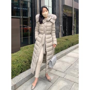 狐貍毛領女冬季修身過膝羽絨服