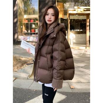品哥弟新2024年冬羊羔毛拼接羽絨棉服女小香風短款麵包服外套冬季