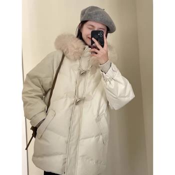高克重米白色時尚超好看羽絨服