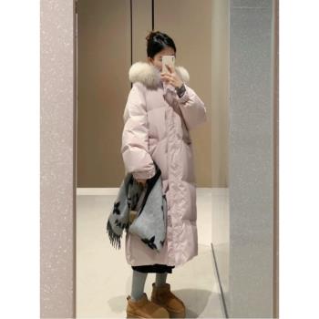 中長款韓系加厚大毛領羽絨棉服