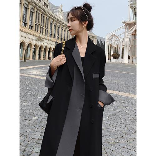 黑色chic風衣外套女中長款2025秋季新款氣質設計感小眾高級西裝